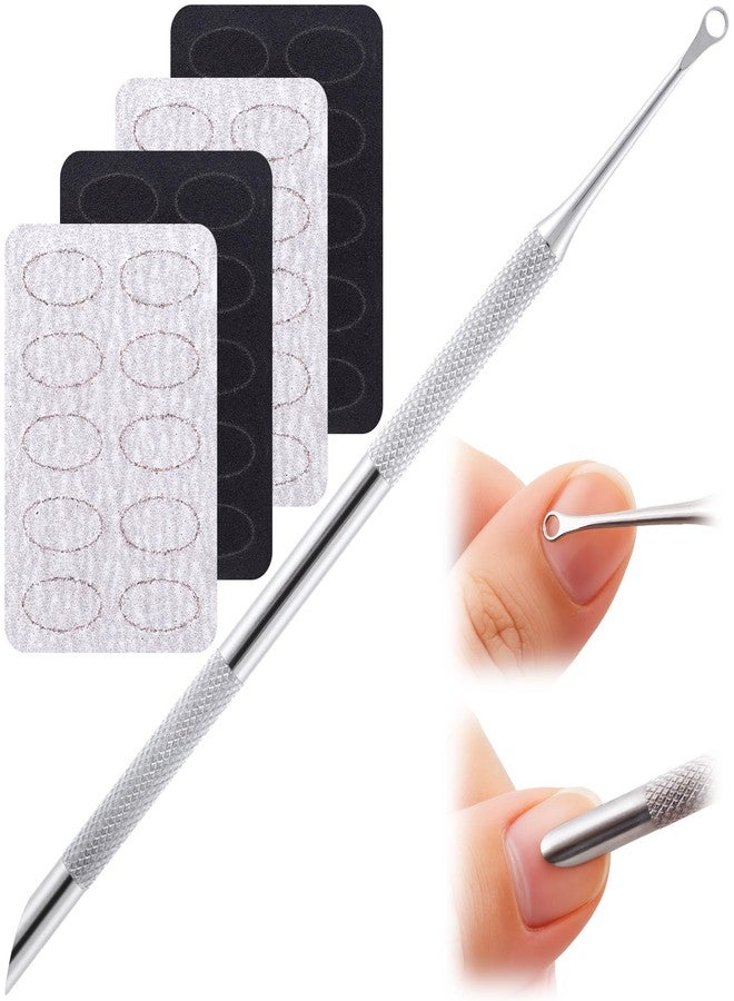 SmallCat 1 Pcs Cuticle Pusher Tool with 100#/240# Grit Nail Files, Metal Cuticle Tools, Stainless Steel Round Manicure Tools for Manicure Pedicure Nail Art, Salon, Home Use - Image 1